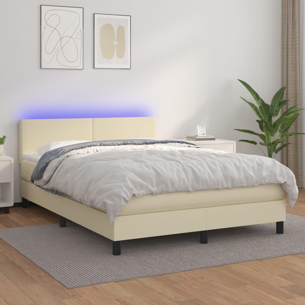 Kontinentalseng med LED-lys 140x200 cm kunstlæder cremefarvet billede