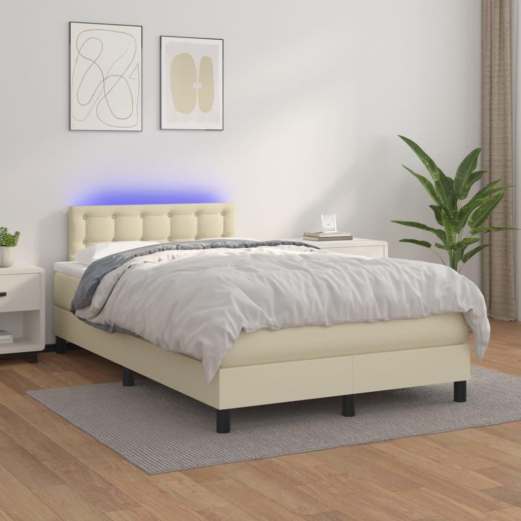 Kontinentalseng med LED-lys 120x200 cm kunstlæder cremefarvet billede