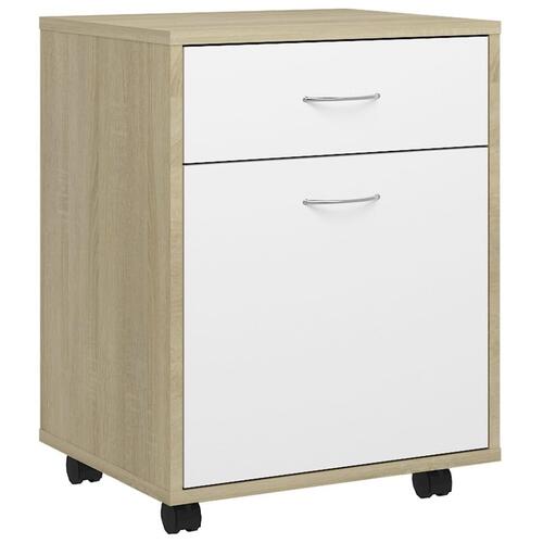 Rulleskab 45x38x54 cm konstrueret træ hvid og sonoma-eg