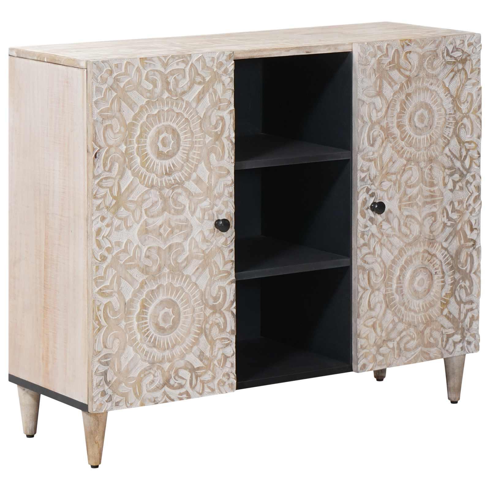 Sidebord/skænk med hylde - hvid 90 × 33,5 × 75 cm i massivt mangotræ billede