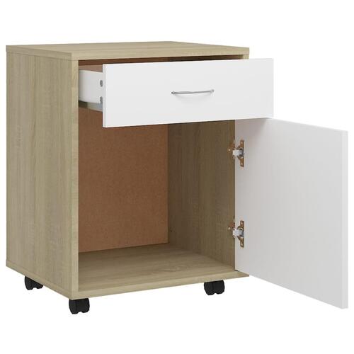 Rulleskab 45x38x54 cm konstrueret træ hvid og sonoma-eg