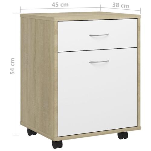 Rulleskab 45x38x54 cm konstrueret træ hvid og sonoma-eg