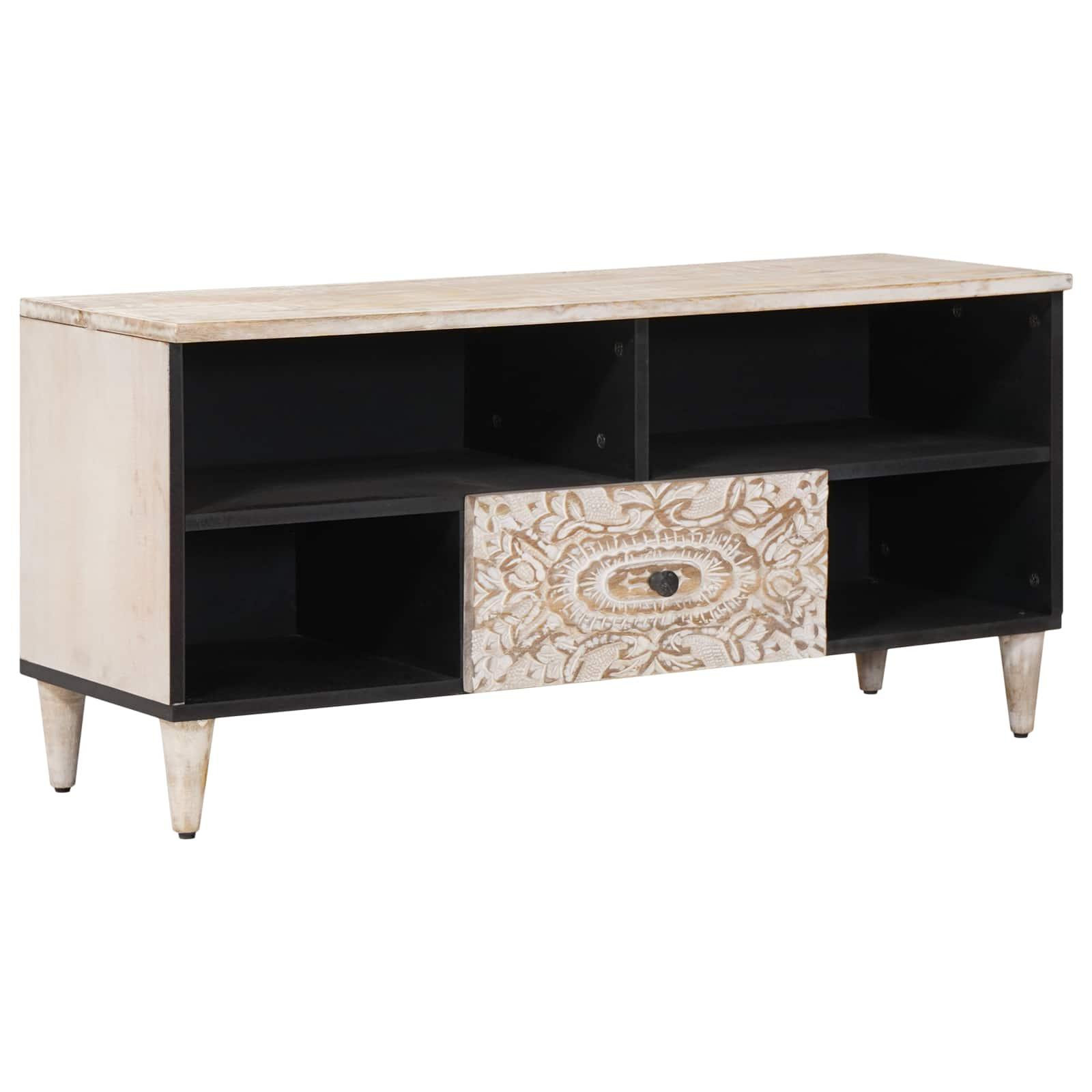 TV-skab med skuffe Hvid 100 x 33,5 x 46 cm Massivt mangotræ billede