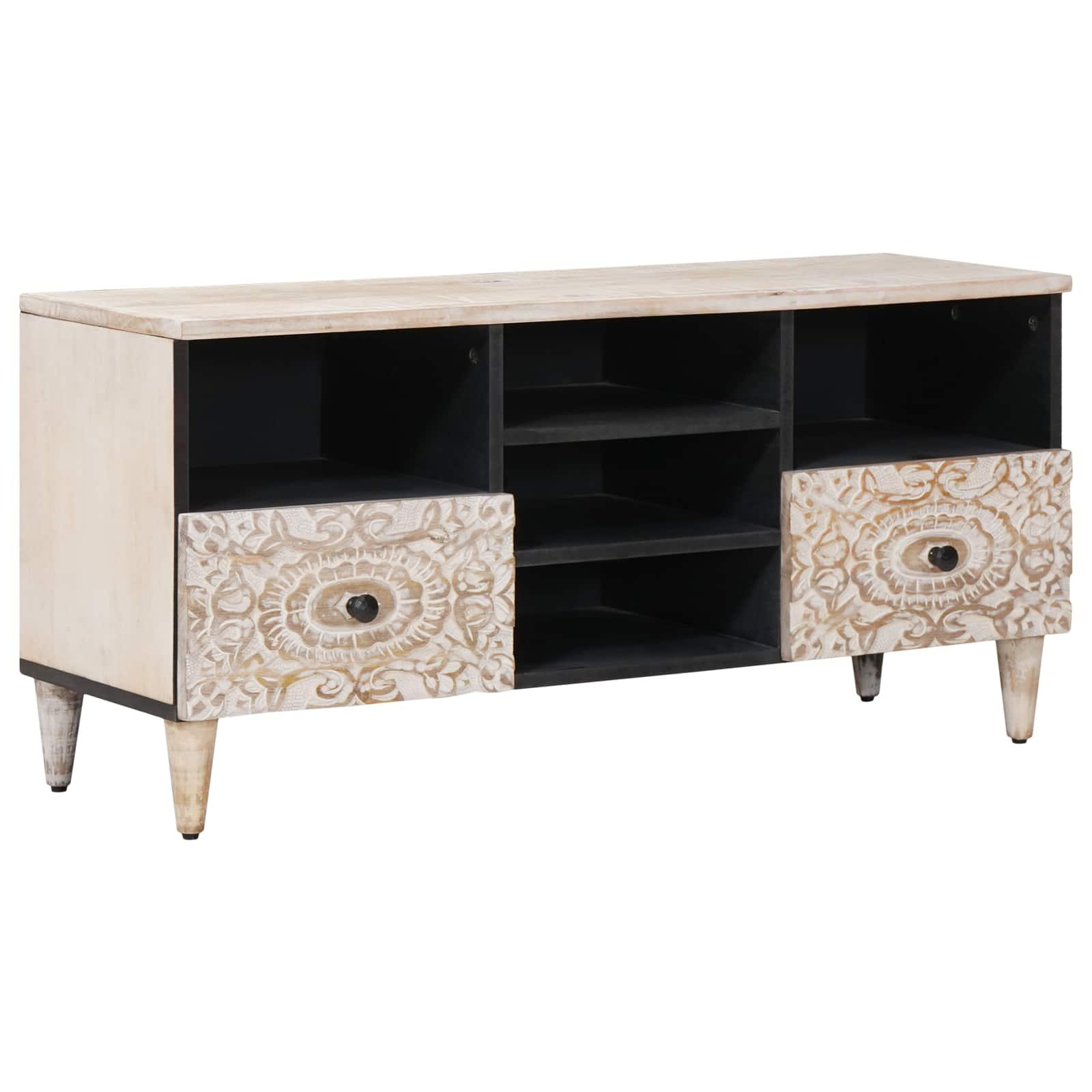 TV-skab med skuffe Hvid 100 x 33,5 x 46 cm Massivt mangotræ billede