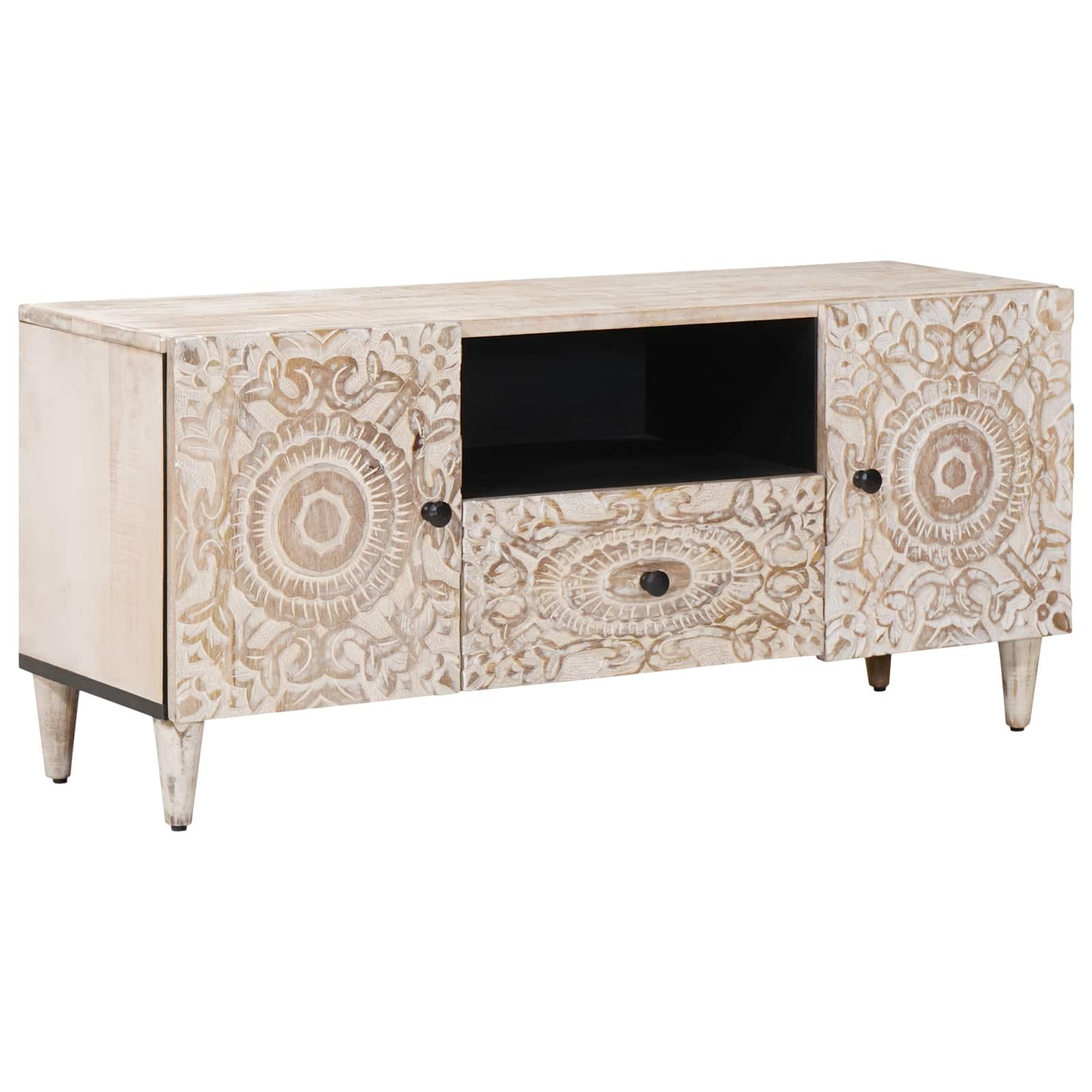 TV-skab med skuffe Hvid 105 x 33,5 x 46 cm Massivt mangotræ billede