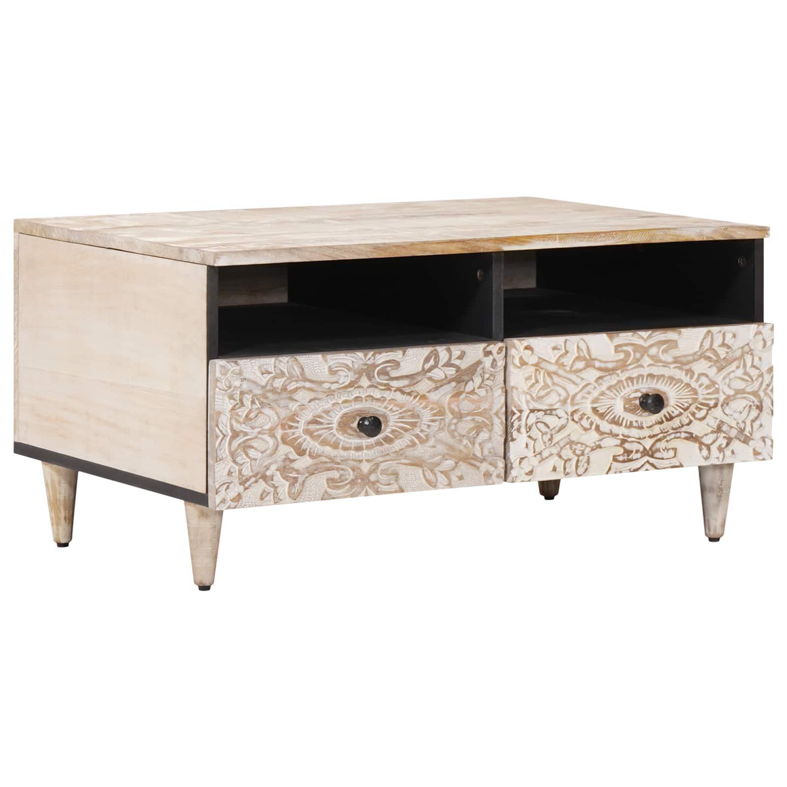 Sofabord med skuffe Hvid 80 x 54 x 40 cm Massivt mangotræ billede