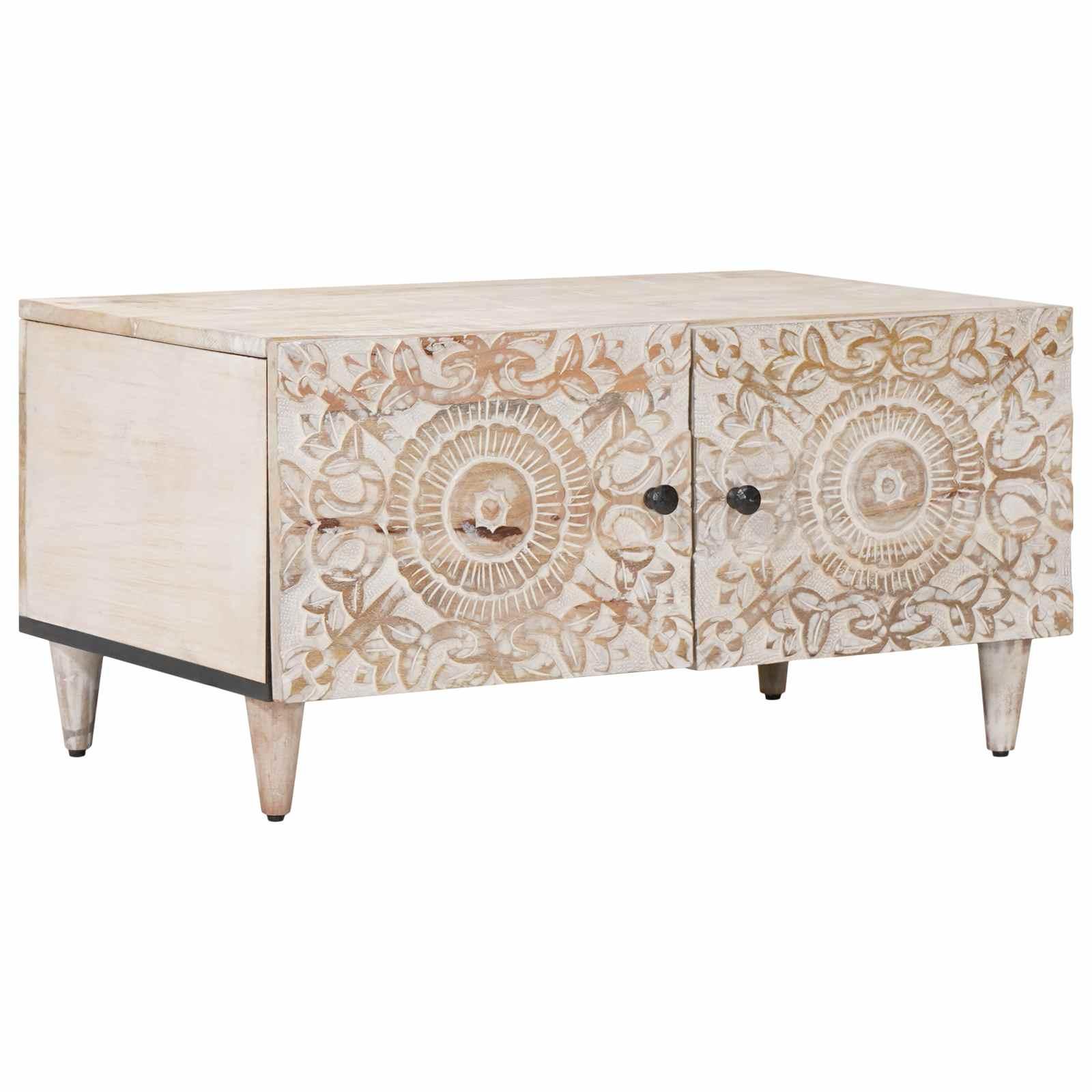 Sofabord Hvid 80 x 50 x 40 cm Massivt mangotræ billede