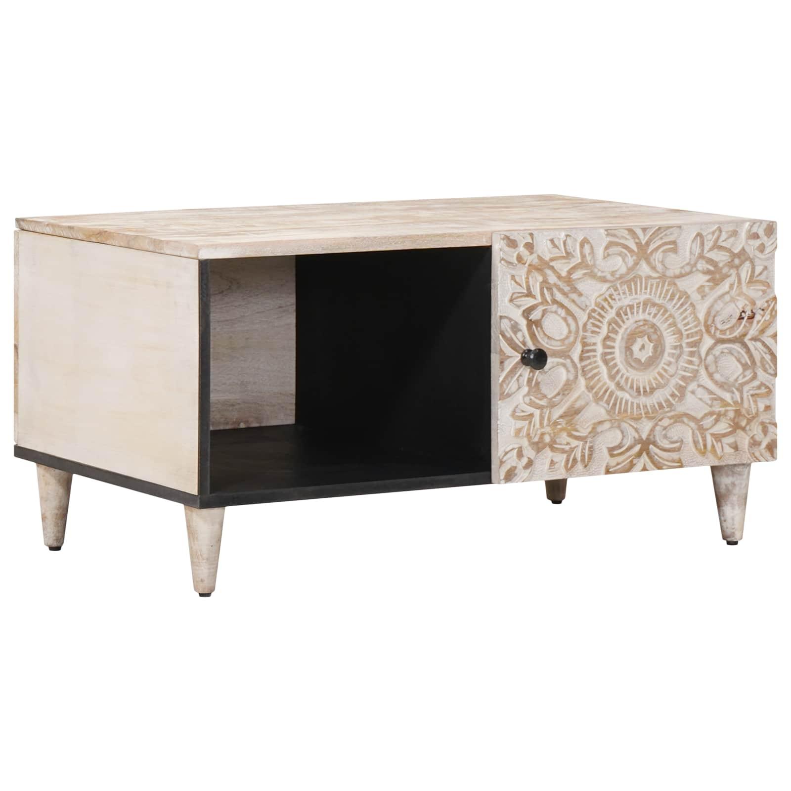 Sofabord Hvid 80 x 50 x 40 cm Massivt mangotræ billede