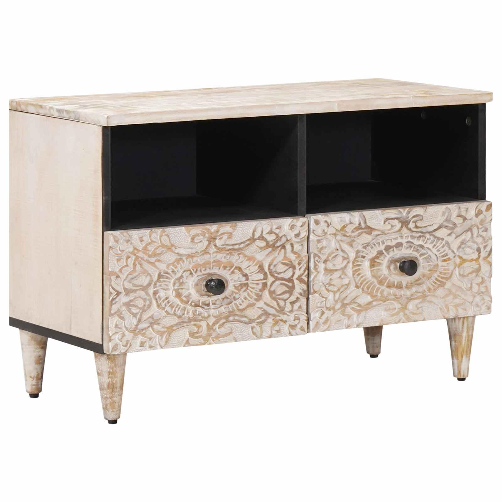 TV-skab med opbevaring Hvid 70 x 33,5 x 46 cm Massivt mangotræ billede