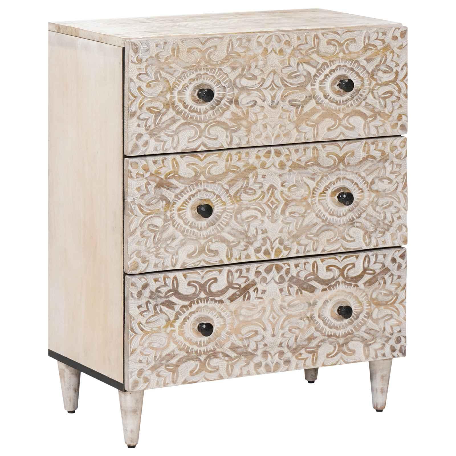 Opbevarings Sidebord Hvid 60 x 33,5 x 75 cm Massivt mangotræ billede