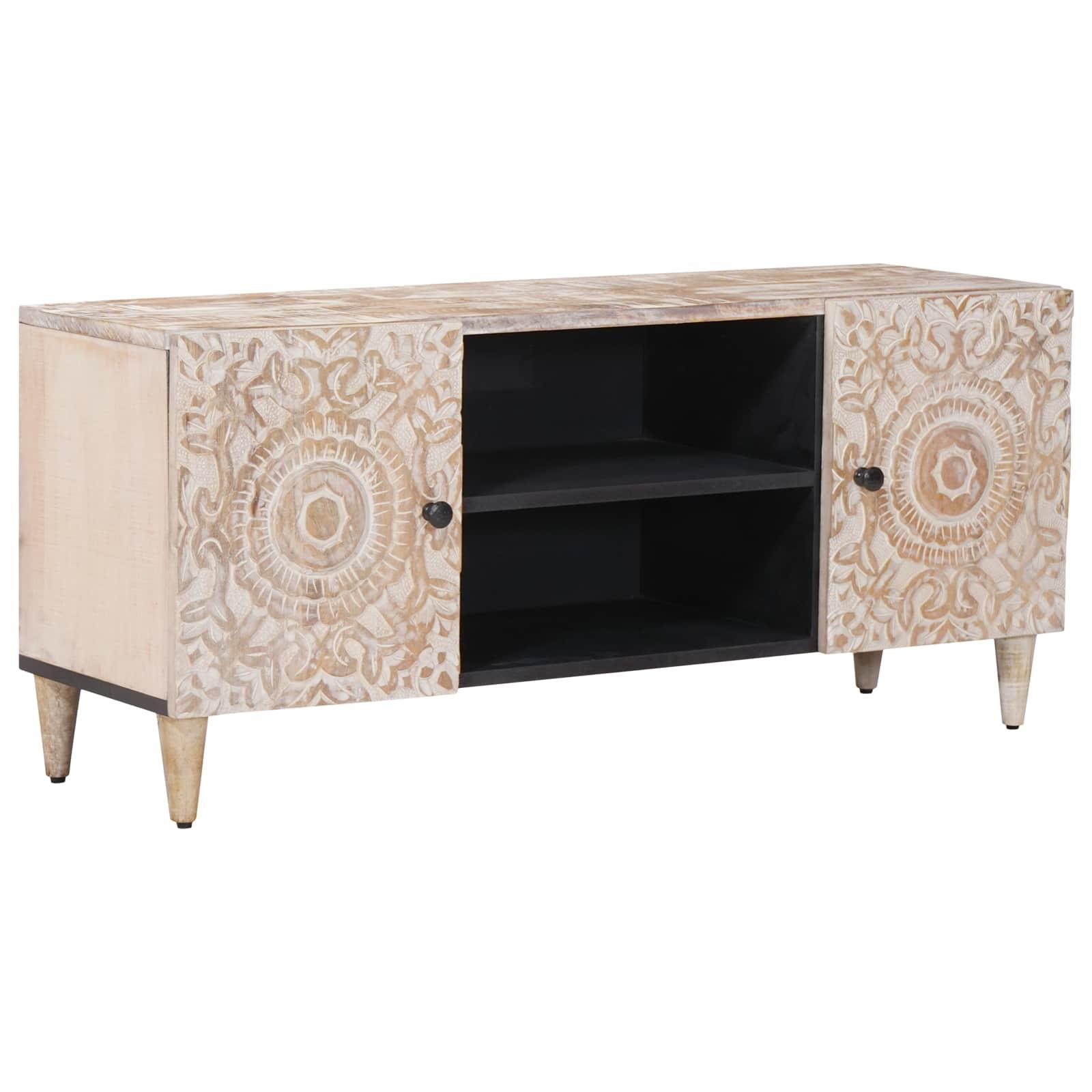 TV-skab med opbevaring Hvid 105 x 33,5 x 46 cm Massivt mangotræ billede