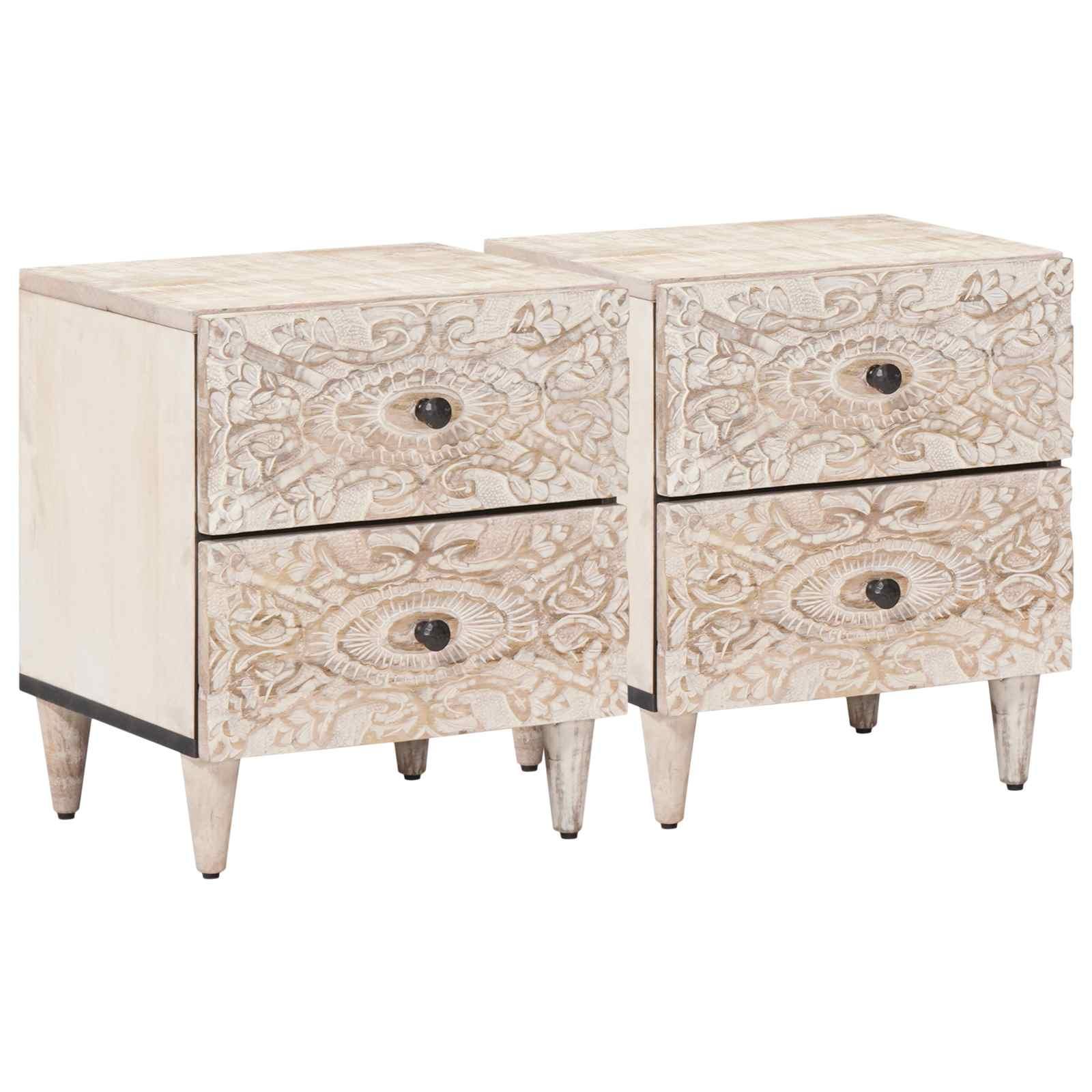 Natskab 2 stk Hvid 40 x 33,5 x 46 cm Massivt mangotræ billede