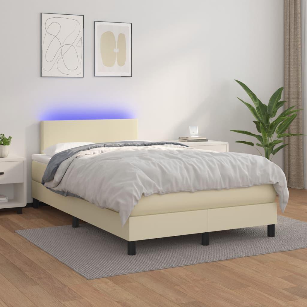 Kontinentalseng med LED-lys 120x200 cm kunstlæder cremefarvet billede