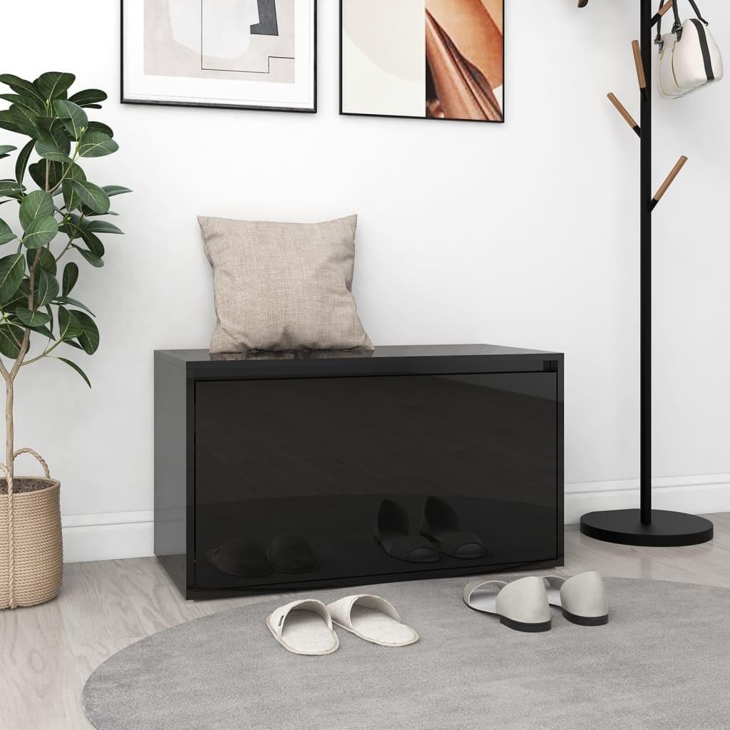 Entrébænk 80x40x45 cm konstrueret træ sort højglans