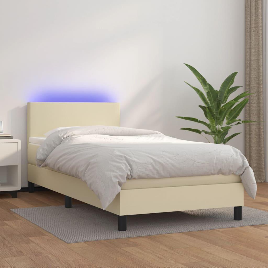 Kontinentalseng med LED-lys 90x190 cm kunstlæder cremefarvet