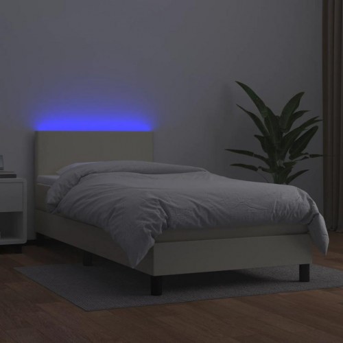 Kontinentalseng med LED-lys 80x200 cm - kunstlæder, creme