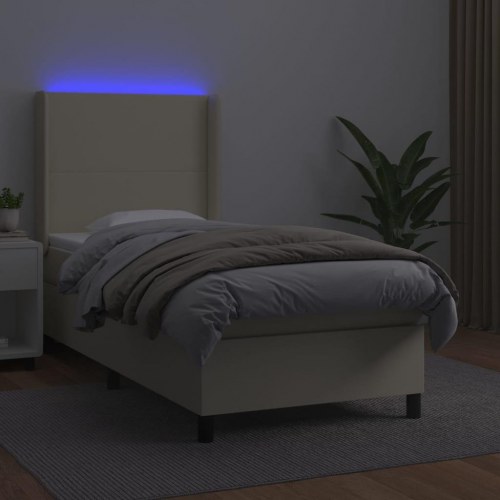 Kontinentalseng med LED-lys 90×190 cm - kunstlæder, creme
