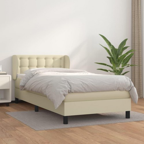 Kontinentalseng med madras 80x200 cm i kunstlæder - creme