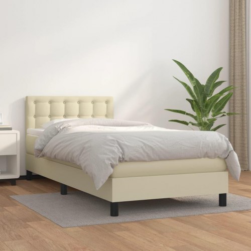 Kontinentalseng med madras 90x190 cm - kunstlæder, creme
