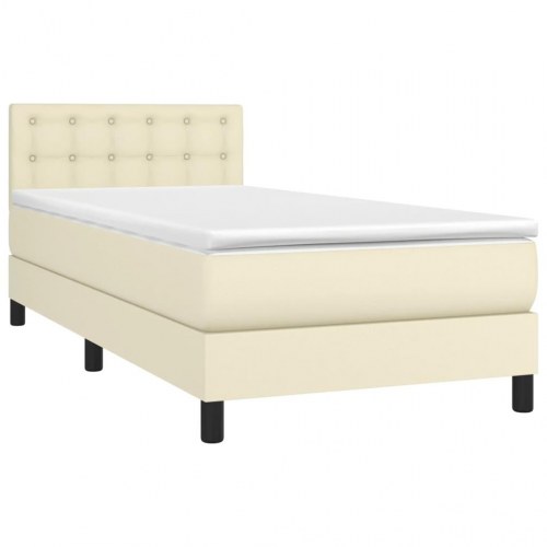 Kontinentalseng med madras 90x190 cm - kunstlæder, creme