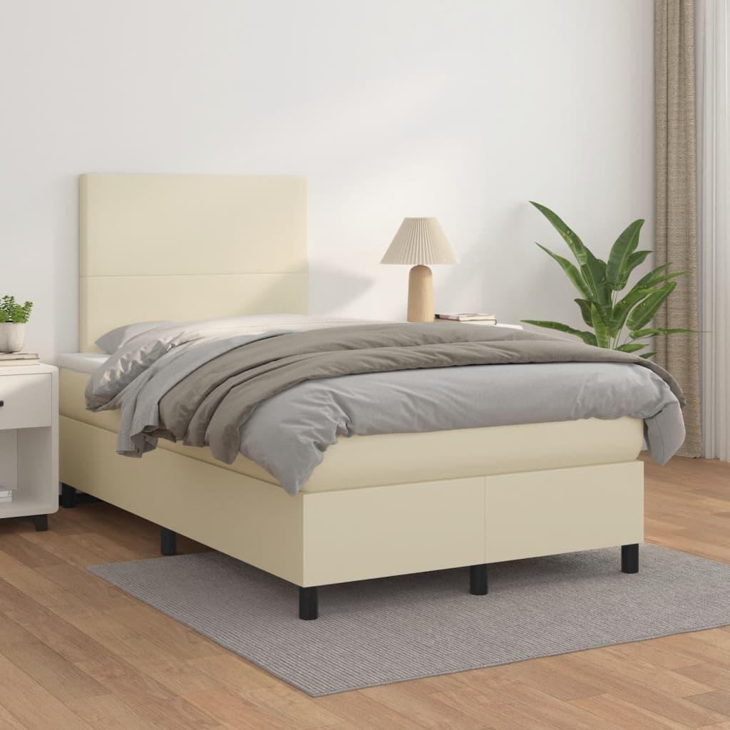 Kontinentalseng med madras 120x200 cm kunstlæder cremefarvet billede