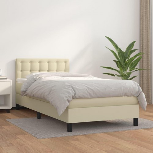 Kontinentalseng med madras 80x200 cm - kunstlæder, creme