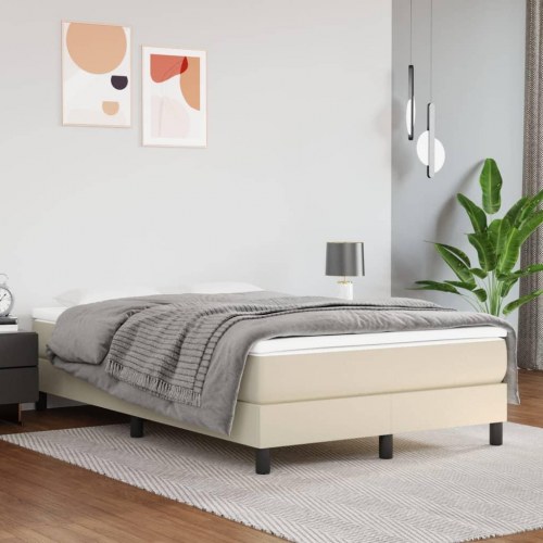 Kontinentalseng med madras 120x200 cm - kunstlæder, cremefarvet