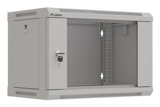 Lanberg WF03-5306-10S 19" vægmonteret rackskab 6U - 54×35 cm, grå, glasdør billede