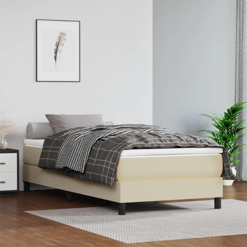 Kontinentalseng med madras 90×190 cm i kunstlæder - creme