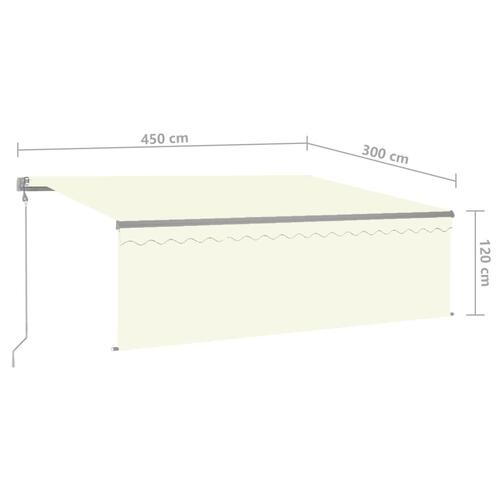 Markise m. gardin 4,5x3 m automatisk betjening cremefarvet
