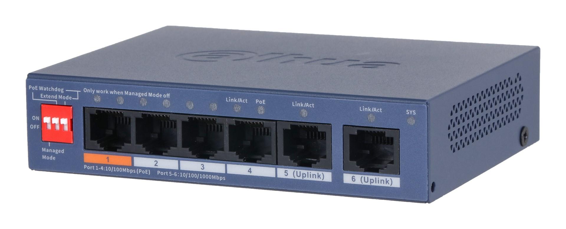 Dahua CS4006-4ET2GT-60 PoE switch - Managed L2 Gigabit, blå billede