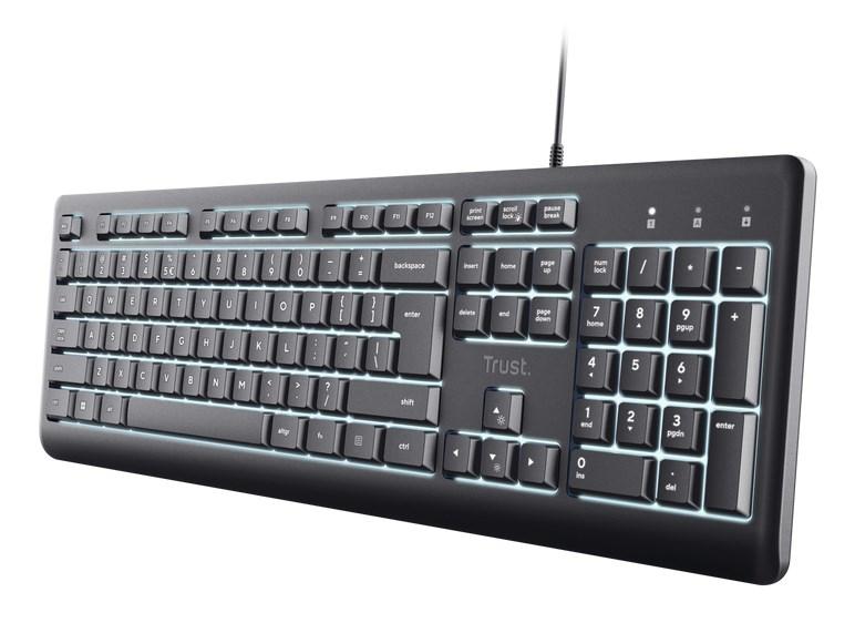 Trust Primo belyst tastatur - fuld størrelse, USB, sort billede