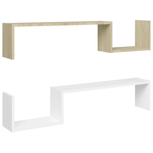 Væghylder 2 stk. 100x15x20 cm spånplader hvid og sonoma-eg