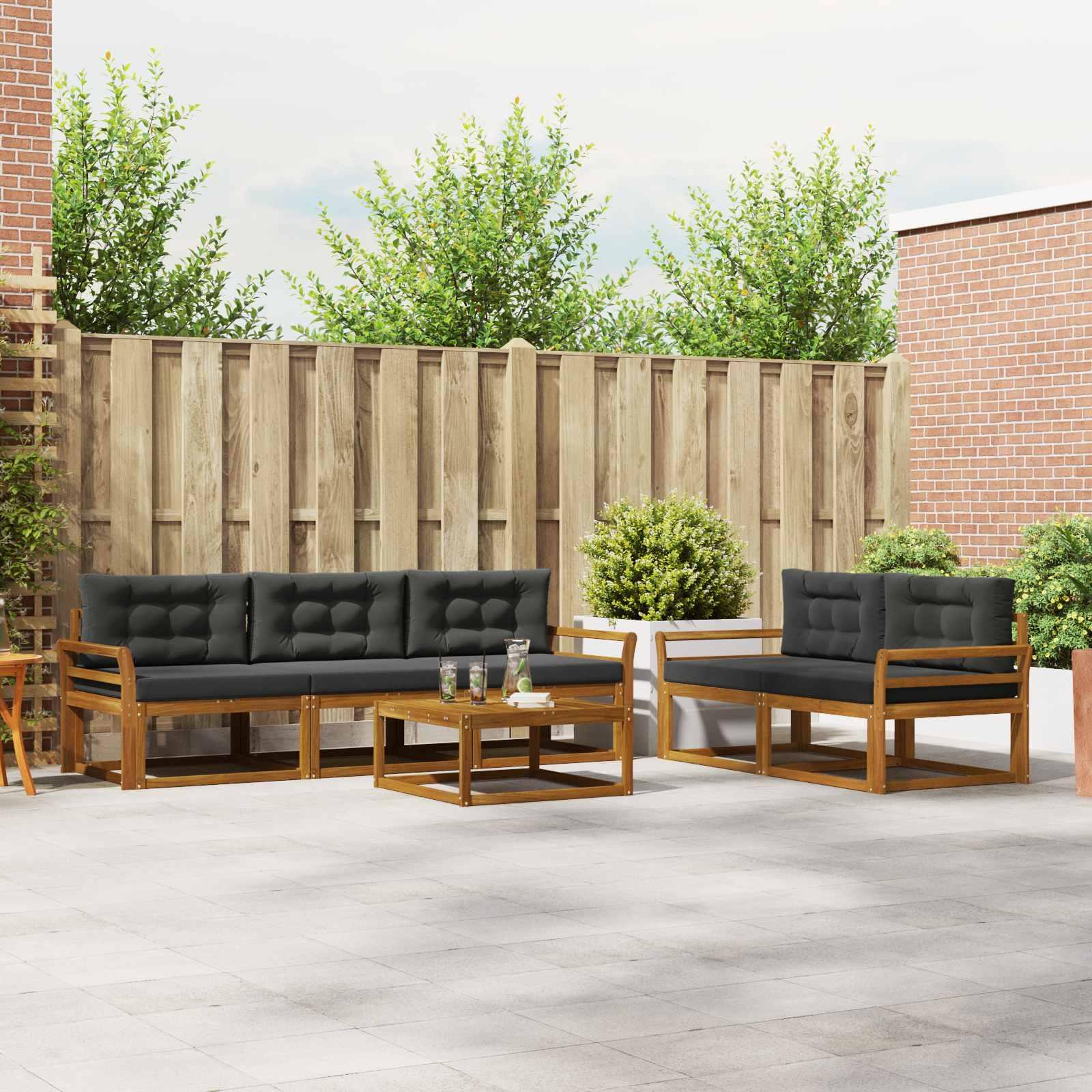 Udendørs sofagruppe med pude 6 stk Naturlig og Antracit billede