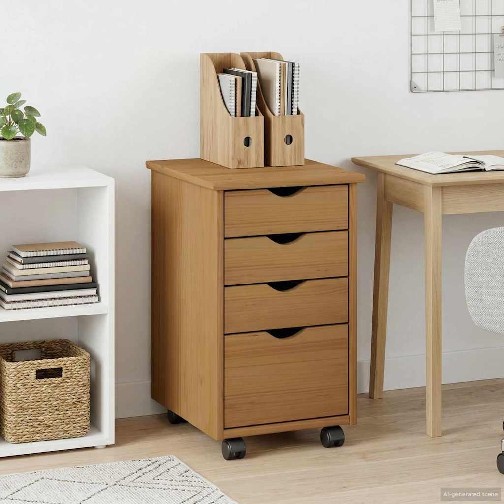 Rullende skab MOSS HonningBrun 34 x 39 x 56 cm Massivt fyrretræ billede