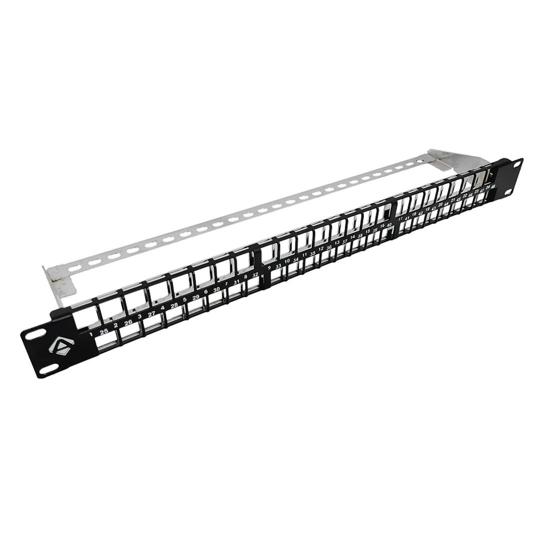 A-LAN ALANTEC 19" modulær patchpanel 48 porte 1U – med støttebeslag (uden moduler)