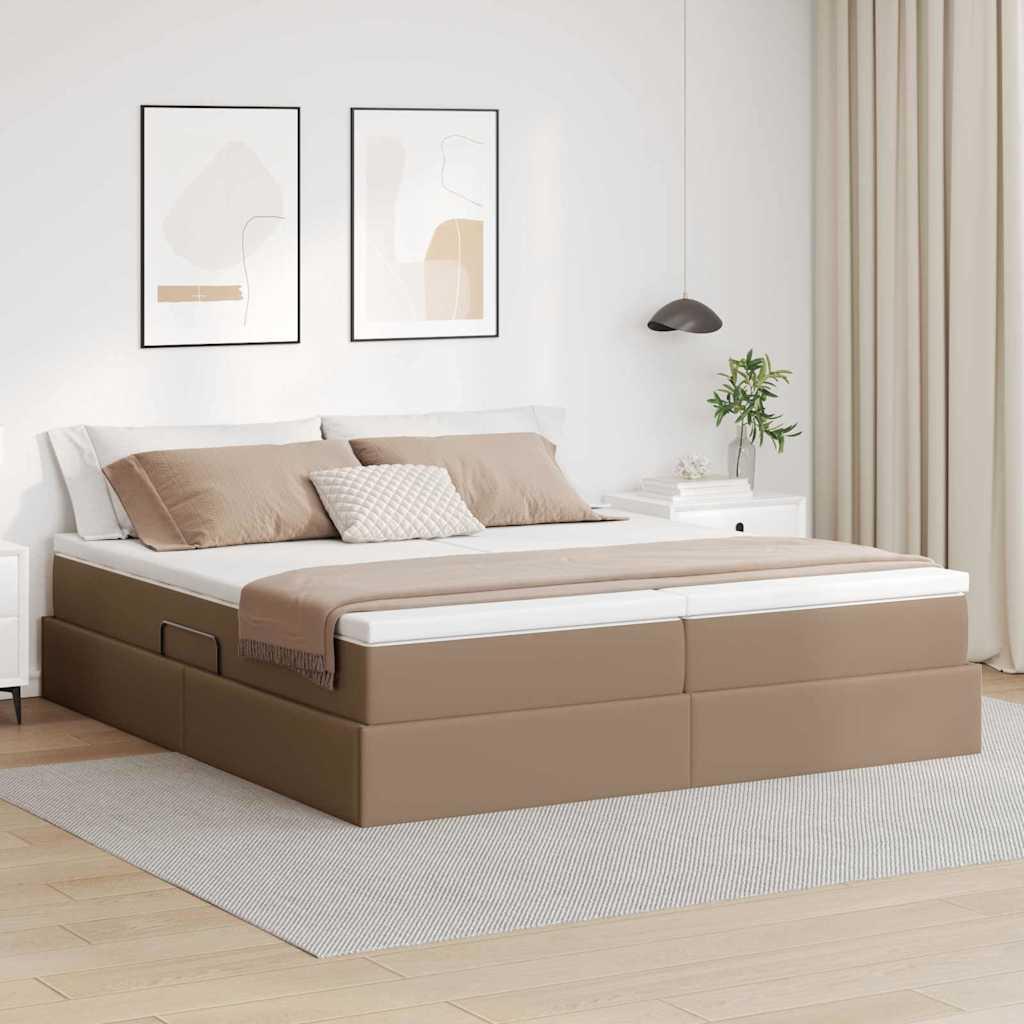 Seng med opbevaring og madras 200 x 200 cm - cappuccino