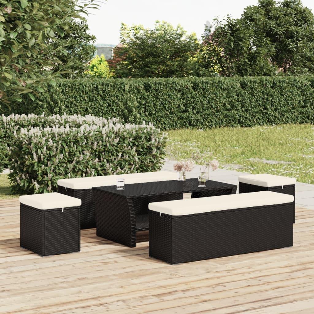 Ottomaner med hynder 2 stk. 40x30x40 cm polyrattan sort billede
