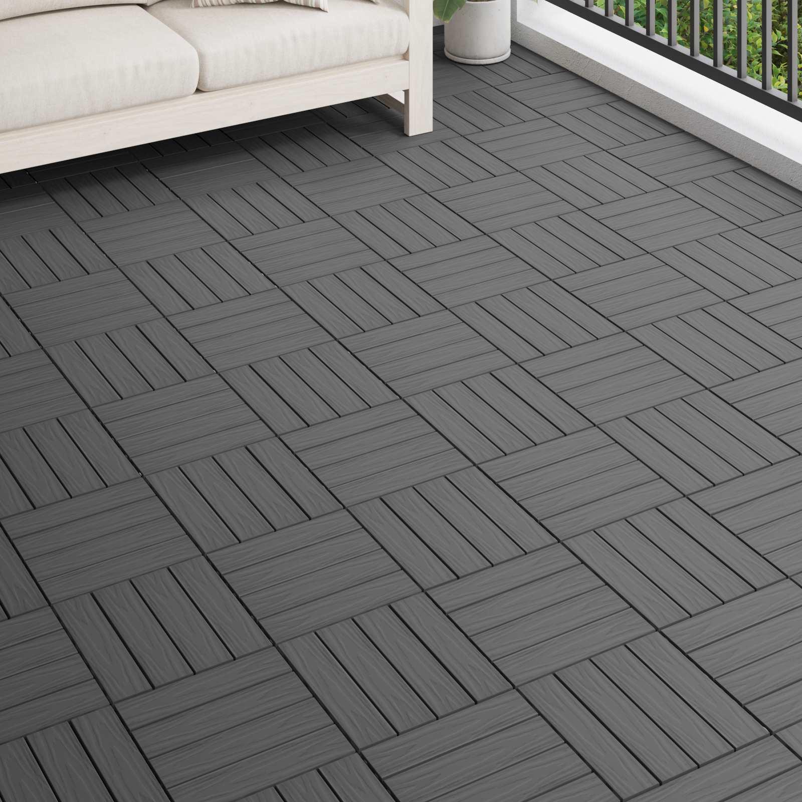 Terrasse Flise 3D-design 11 stk Sort 30 x 30 cm WPC billede