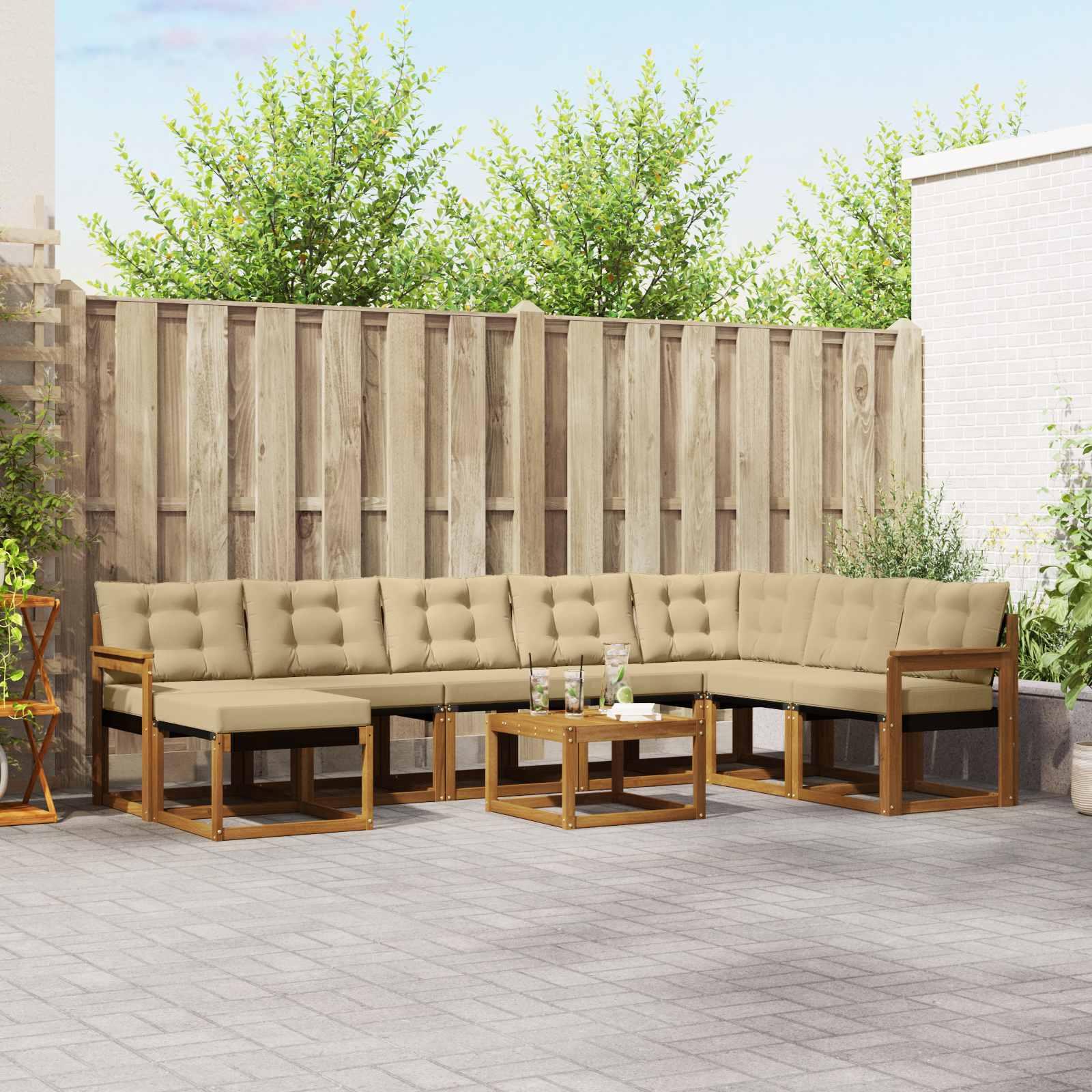 Udendørs sofagruppe med pude 9 stk Naturlig og Beige billede