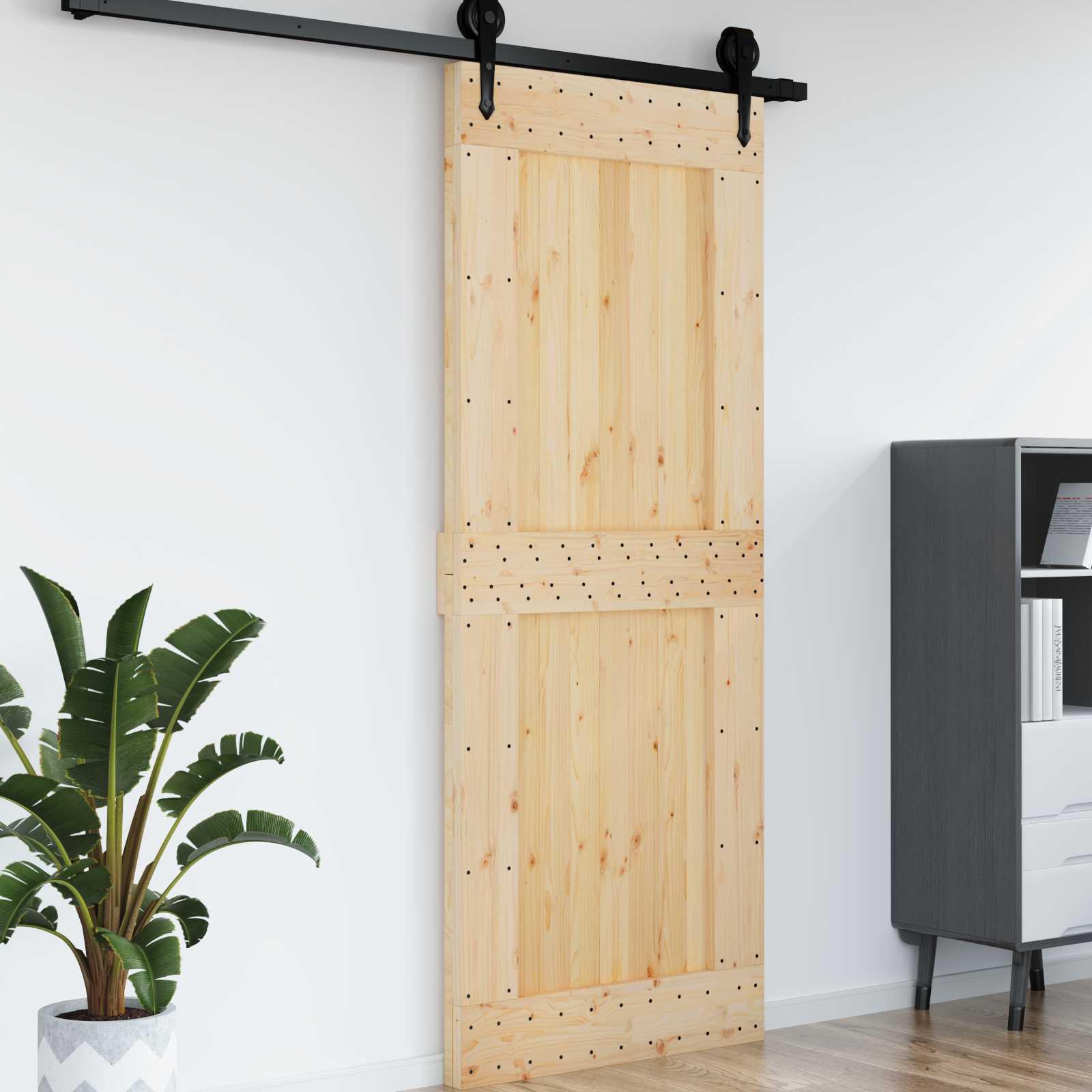 Skydedør NARVIK - naturfarvet massivt fyrretræ 90 × 210 cm billede