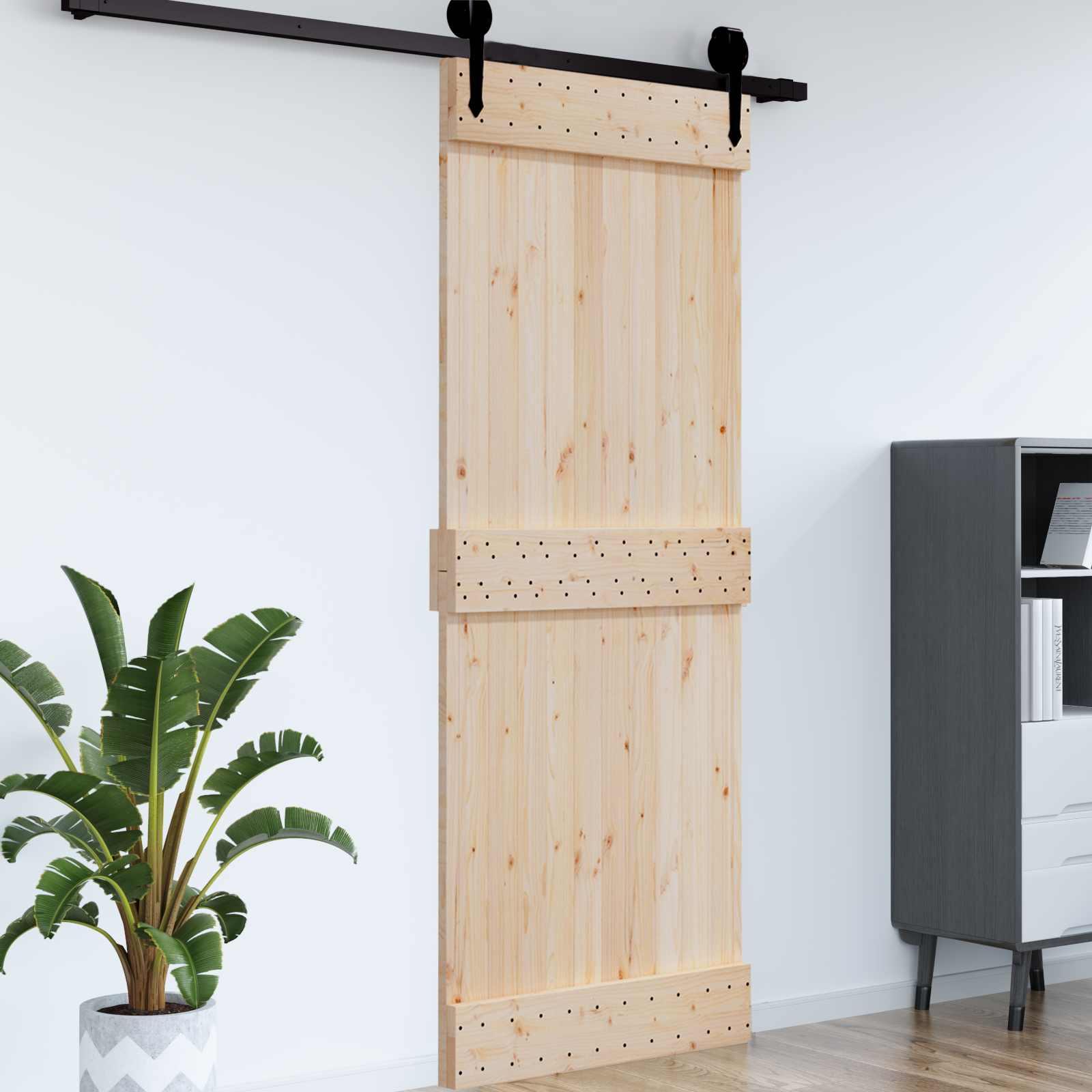 Skydedør NARVIK 95 x 210 cm - naturfarvet massivt fyrretræ billede