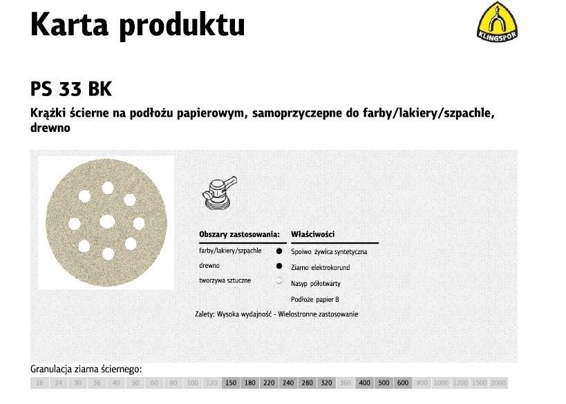 Klingspor PS 33 BK slibeskive 225 mm - korn 100, 8-huls, selvklæbende billede