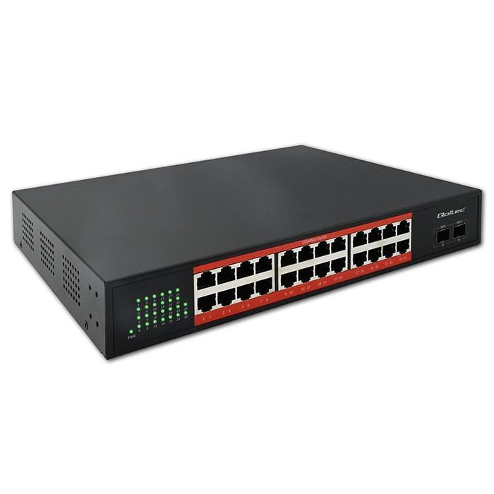 Qoltec netværksswitch - Gigabit Ethernet, 24× RJ45, 2× SFP, 1000 Mb/s