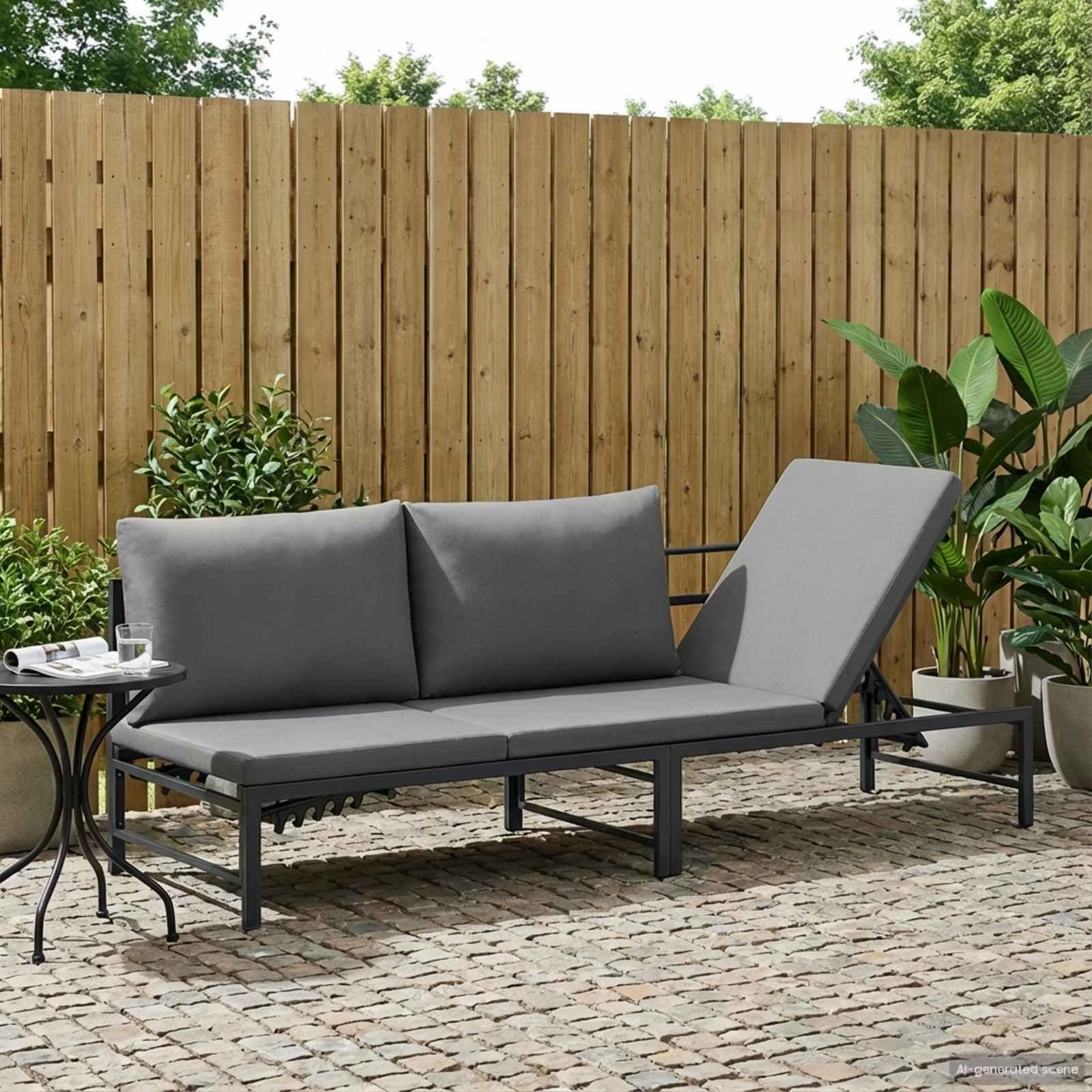 3-personers solstol Sort 200 x 62 x 59 cm Textilene billede