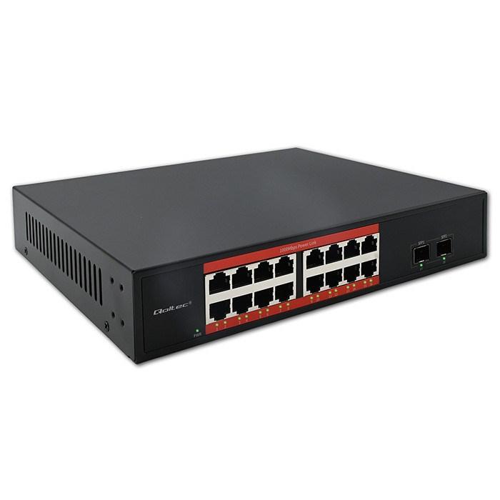 Qoltec netværksswitch – Gigabit Ethernet, 16x RJ45, 2x SFP, 1000 Mb/s billede