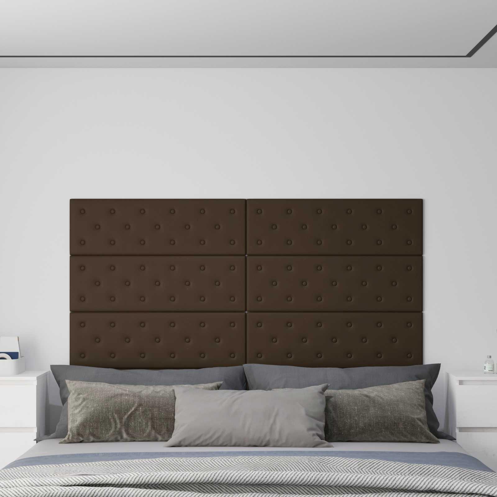 Væghovedgærde - 12 paneler i brun faux læder, 90 × 30 cm billede