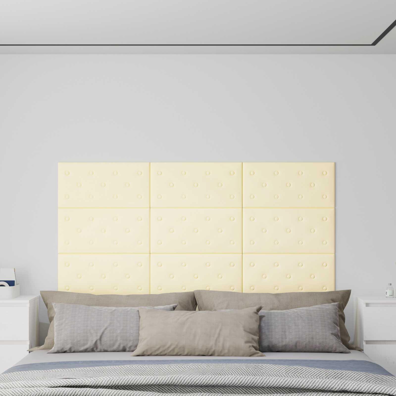 Væghovedgærde - 12 paneler i creme faux læder, 60 × 30 cm billede