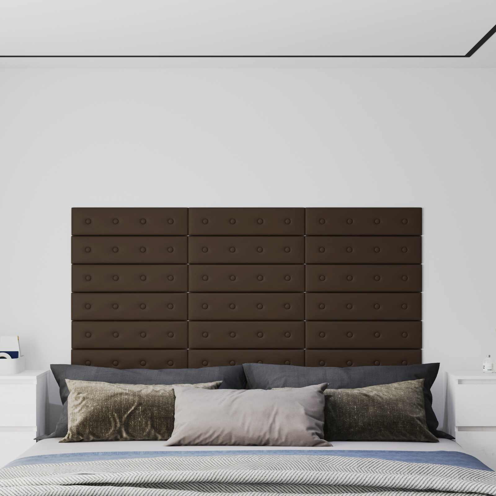 Væghovedgærde - 12 stk brun 60 × 15 cm i faux læder billede