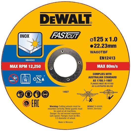 DeWALT FASTCUT slibeskive 125 × 1,0 mm - 22,23 mm (100 stk) billede